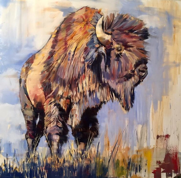 oil painting of bison